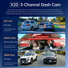Load image into Gallery viewer, 4K 3 Channel Dash Cam with WiFi &amp; GPS | Front, Rear &amp; Cabin Camera | Night Vision | Parking Mode