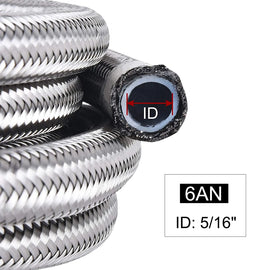 Universal 6AN PTFE E85 Braided Fuel Line Kit - 16 ft (5 m) with 10 Fittings, Silver