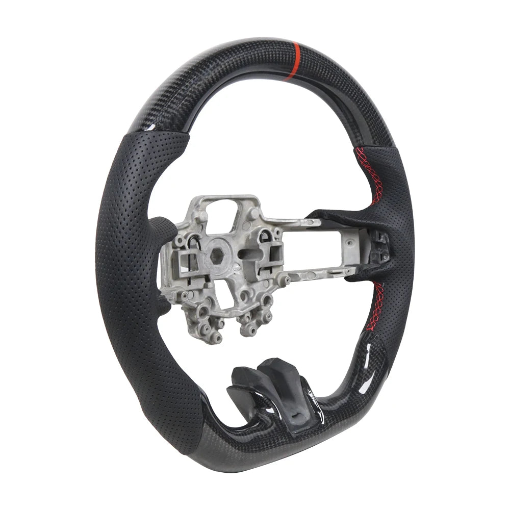 Ford Mustang 2018-2024 GT / GT350 / GT500 Carbon Fibre and Leather Flat-Bottom Steering Wheel - Non-Heated