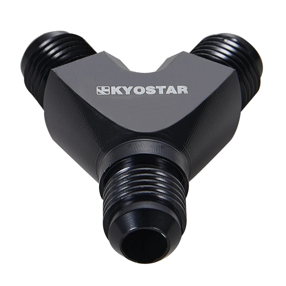 Universal AN6 3-Way Y-Block Male Fitting Adapter - Black Aluminium