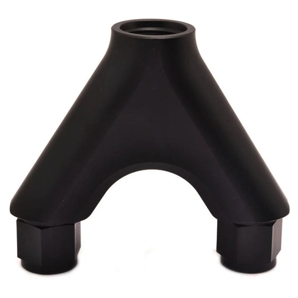 Twin Fuel Pump Y-Block Adapter, 2 x 8AN Female to 1 x -10 ORB, Aluminium