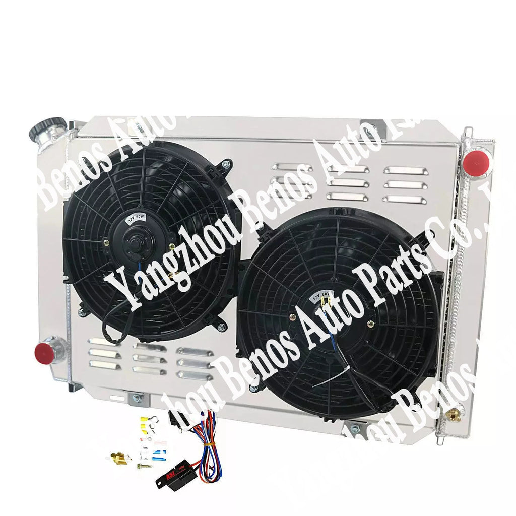 3 Row Aluminum Radiator with Shroud, Fan, and Relay for Ford Mustang 79-93