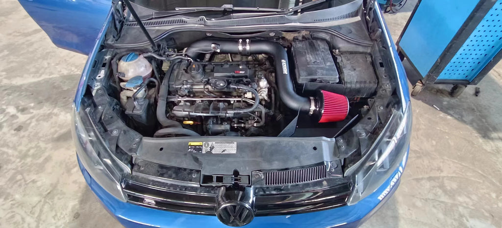 VW MK5 GTI GLI MK6 Golf R Audi A3 2.0 EA113 Cold Air Intake System with Filter - Black and Red
