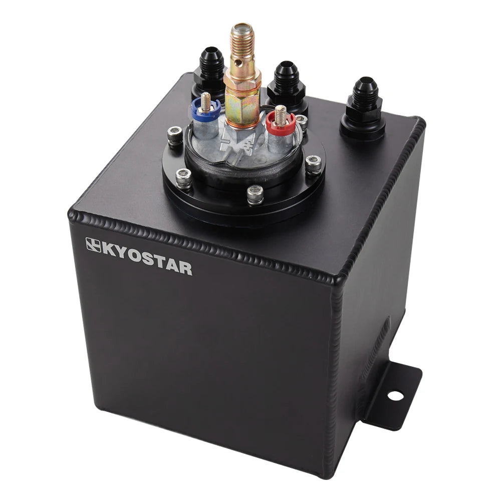 Universal 2L Aluminium Fuel Surge Tank with External Fuel Pump and Polished AN Fittings