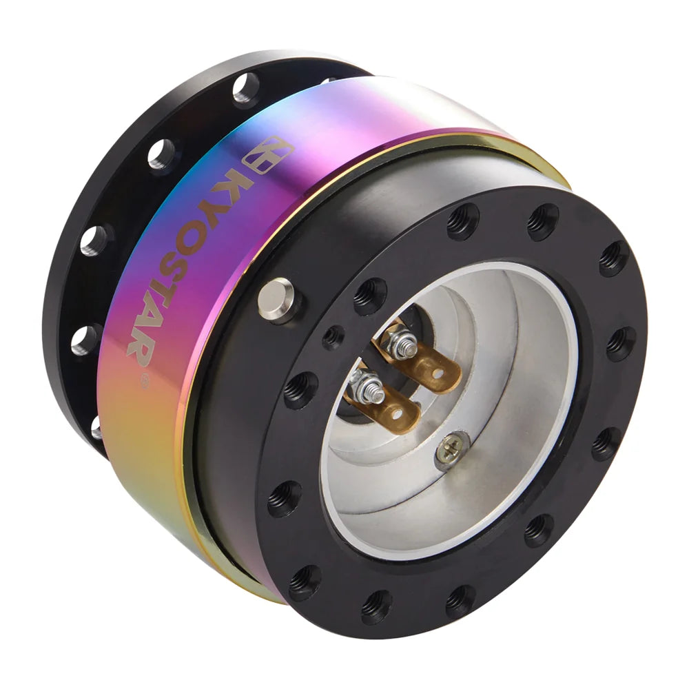 Universal Neo Chrome Aluminium Steering Wheel Quick Release Control Hub for 6-Hole Adaptors