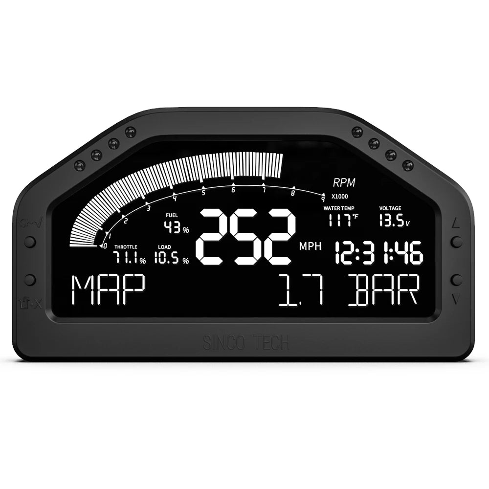 Universal OBD2 12V Multicolour Digital Race Dash Display - RPM, Speed, Voltage and Water Temperature