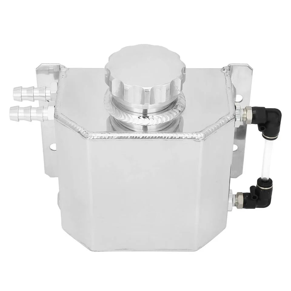 Universal 1 Litre Aluminium Tank, Black - Coolant Overflow / Oil Catch Tank, 12 mm Ports