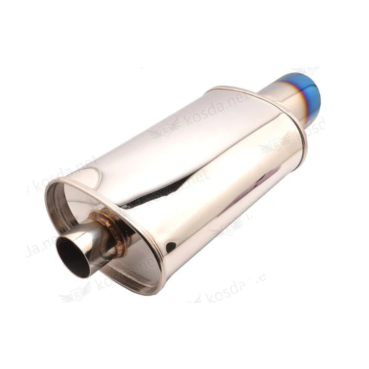 Universal 2.5 inch (63 mm) Inlet 4 inch Tip Oval Straight-Through Muffler - Blue Burnt 304 Stainless Steel