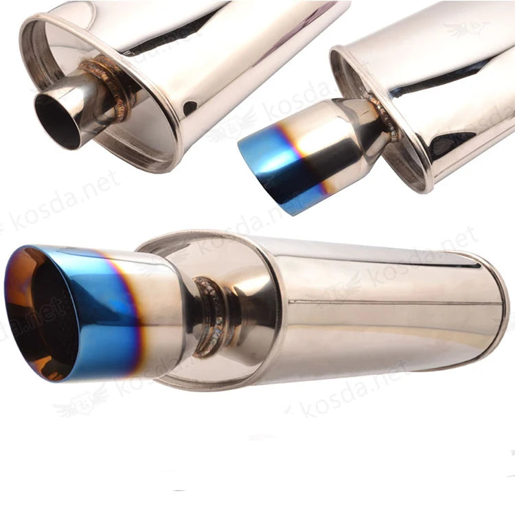 Universal 2.5 inch (63 mm) Inlet 4 inch Tip Oval Straight-Through Muffler - Blue Burnt 304 Stainless Steel