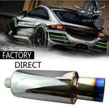 Load image into Gallery viewer, Universal Stainless Steel Racing Exhaust Muffler 63mm (2.5 inch) Inlet, 102mm Outlet, 580 x 140mm