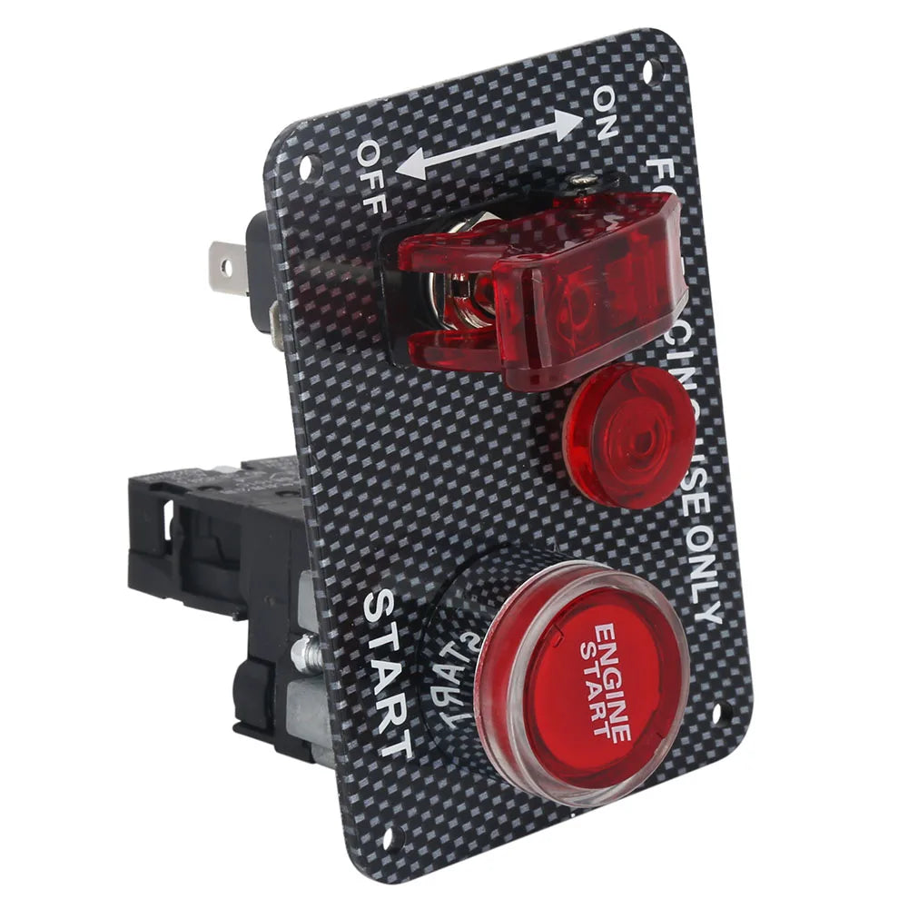 Universal 12V Racing Ignition Switch Panel with Toggle Switches and Engine Start Push Button - Black
