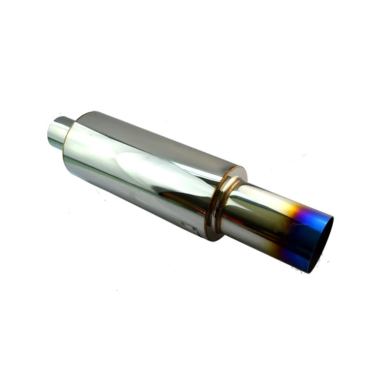Universal Stainless Steel Exhaust Muffler - 63mm Inlet, 89mm Outlet, 530 x 127mm, Titanium Colour