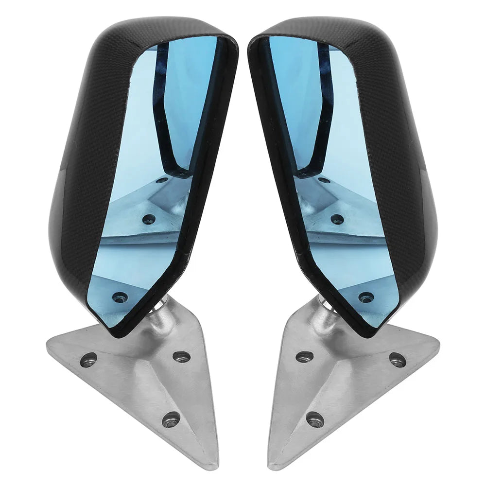 Universal Carbon Fibre Side View Mirror Pair with Blue Lens