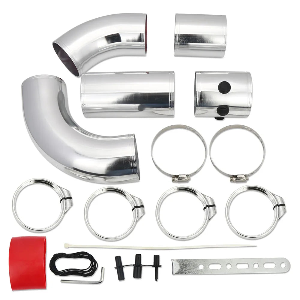Universal 3 inch Aluminium Intake Pipe Kit - 5 Piece with Silicone Hoses and Clamps