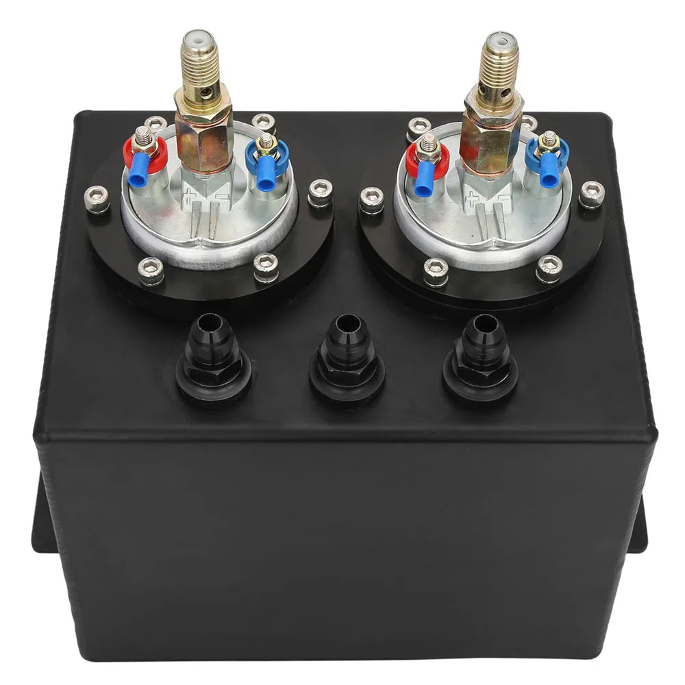 Universal 3 Litre Aluminium Dual Fuel Surge Tank with Two Fuel Pumps, Black