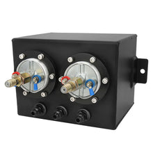 Load image into Gallery viewer, Universal 3 Litre Aluminium Dual Fuel Surge Tank with Two Fuel Pumps, Black