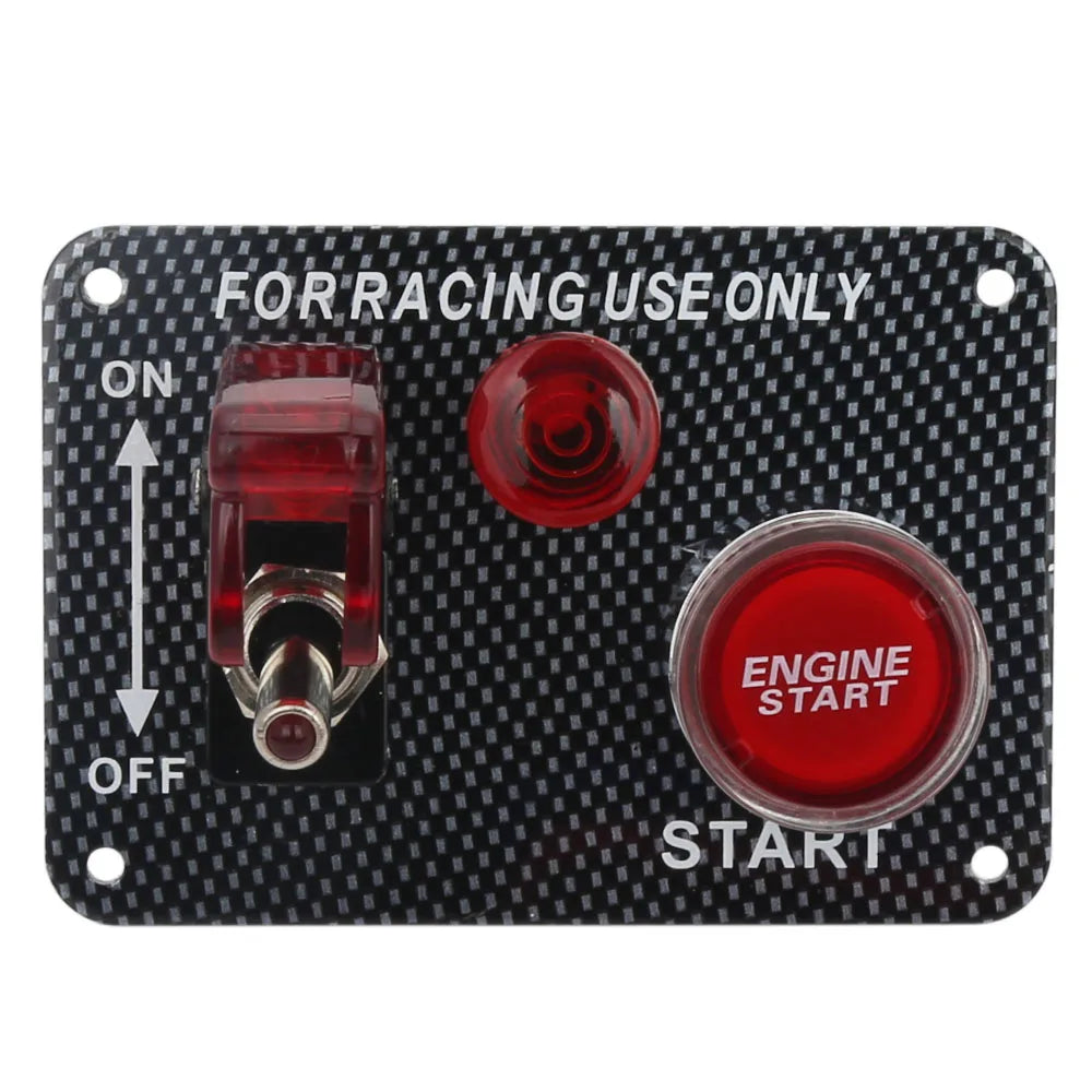 Universal 12V Racing Ignition Switch Panel with Toggle Switches and Engine Start Push Button - Black