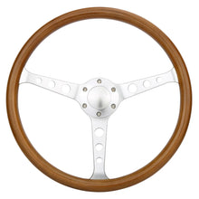 Load image into Gallery viewer, Universal 15 inch 380 mm Vintage Wood Steering Wheel with Horn Button, Brushed Silver Spokes