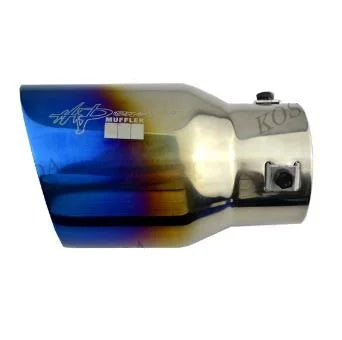 Universal 3 inch Inlet Oval Slant Exhaust Tip / Muffler Tip - Burnt Blue 304 Stainless Steel