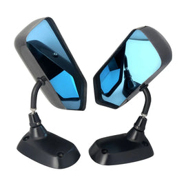 F1 Style Real Carbon Fibre Side Mirrors with Blue Tint Glass and Metal Brackets - Left and Right Pair