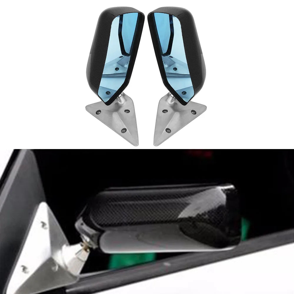 Universal Carbon Fibre Side View Mirror Pair with Blue Lens