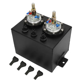 Universal 3 Litre Aluminium Dual Fuel Surge Tank with Two Fuel Pumps, Black