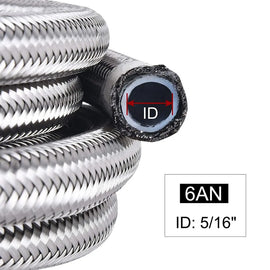 AN6 3/8 inch Black Nylon Stainless Braided PTFE E85 Fuel and Oil Cooler Hose, 20 ft / 6 m