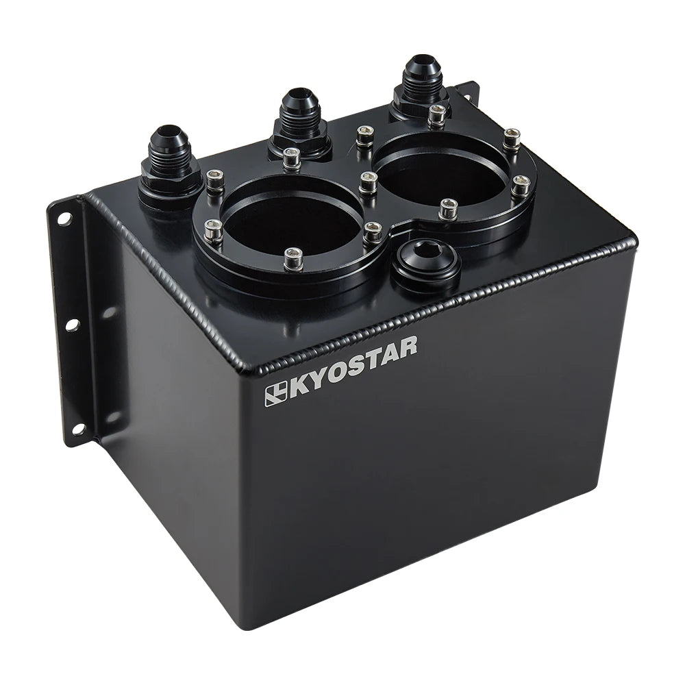 Universal 3 Litre Aluminium Fuel Swirl Surge Pot with Fuel Rail for Dual External Pumps - Black
