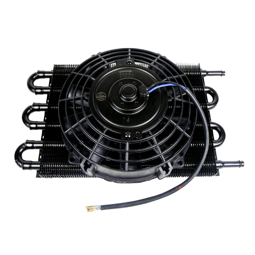 Universal 6 Row Transmission Oil Cooler with 8 Inch 12V 80W Slim Electric Fan Kit