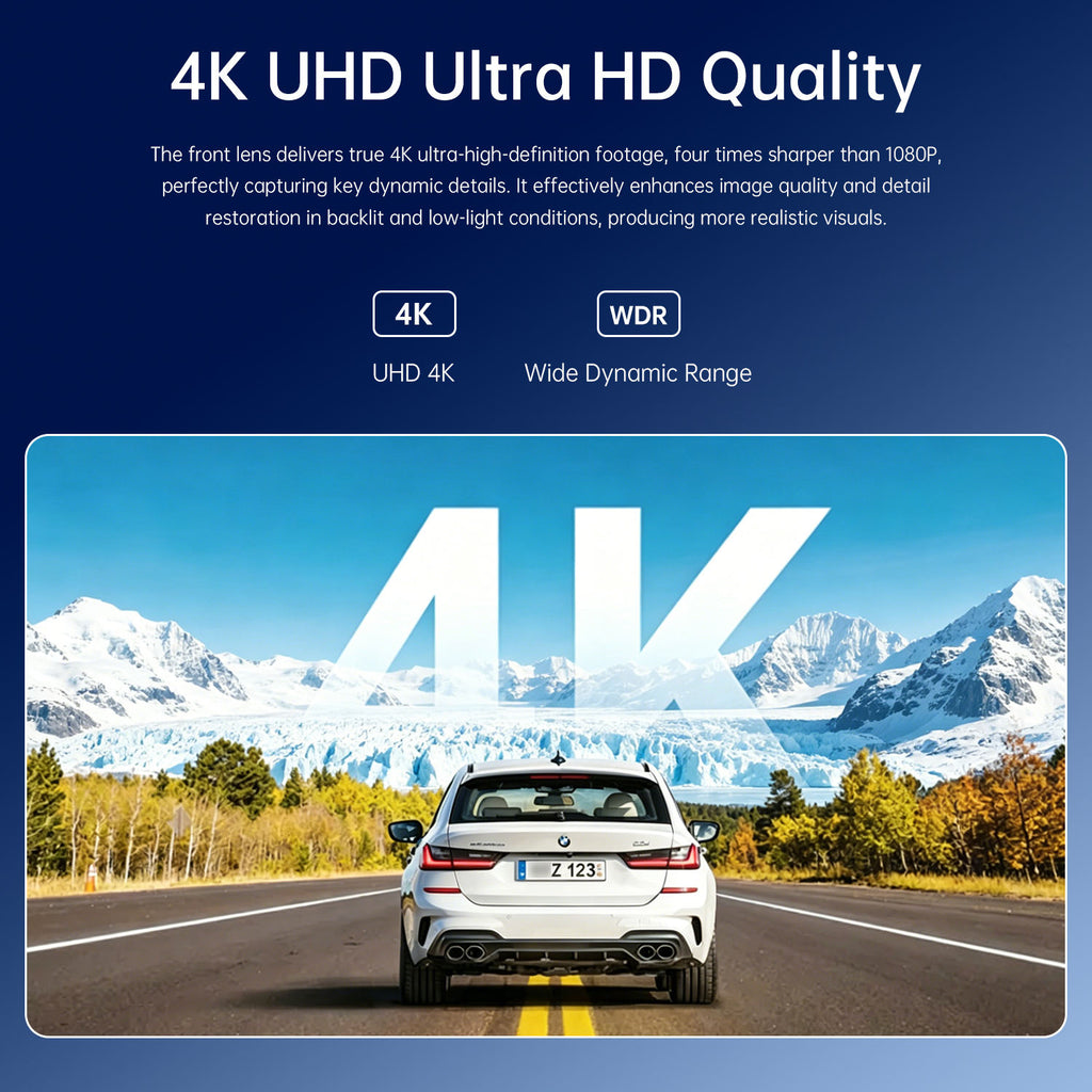 4K 3 Channel Dash Cam with WiFi & GPS | Front, Rear & Cabin Camera | Night Vision | Parking Mode