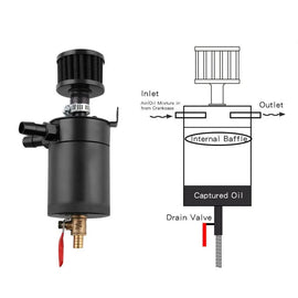 Universal 150 ml 5 oz Aluminium Baffled Oil Catch Can, 2 Port 3/8 inch NPT with Breather and Drain Valve