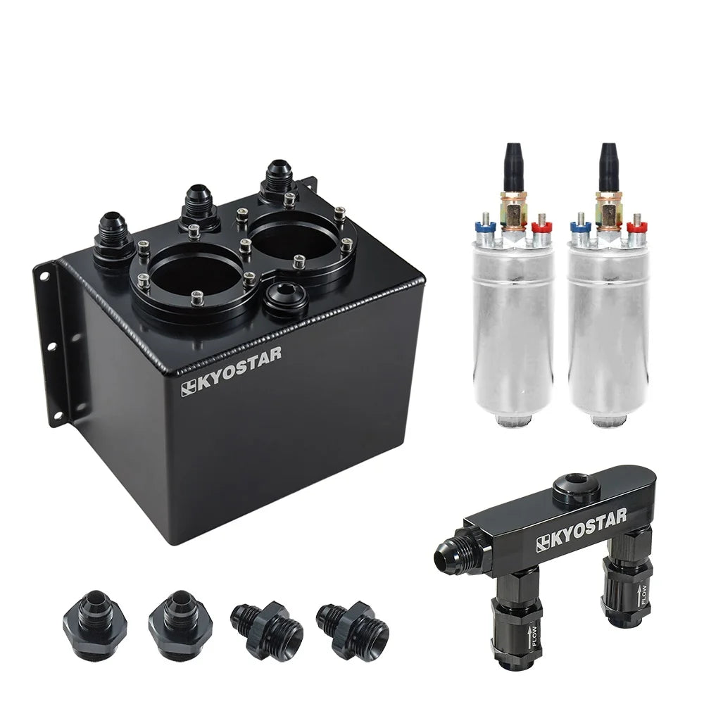 3L Aluminium High Flow Fuel Swirl Surge Tank Kit with Fuel Rail and Dual Fuel Pumps - 250 LPH, Universal