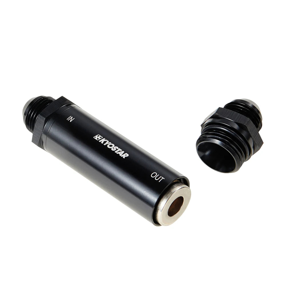 Universal AN8 Slim Line Inline Fuel Filter with 30 Micron Bronze Element - Black Aluminium