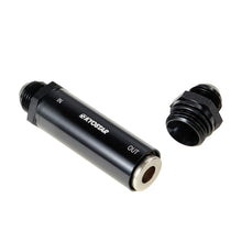 Load image into Gallery viewer, Universal AN8 Slim Line Inline Fuel Filter with 30 Micron Bronze Element - Black Aluminium