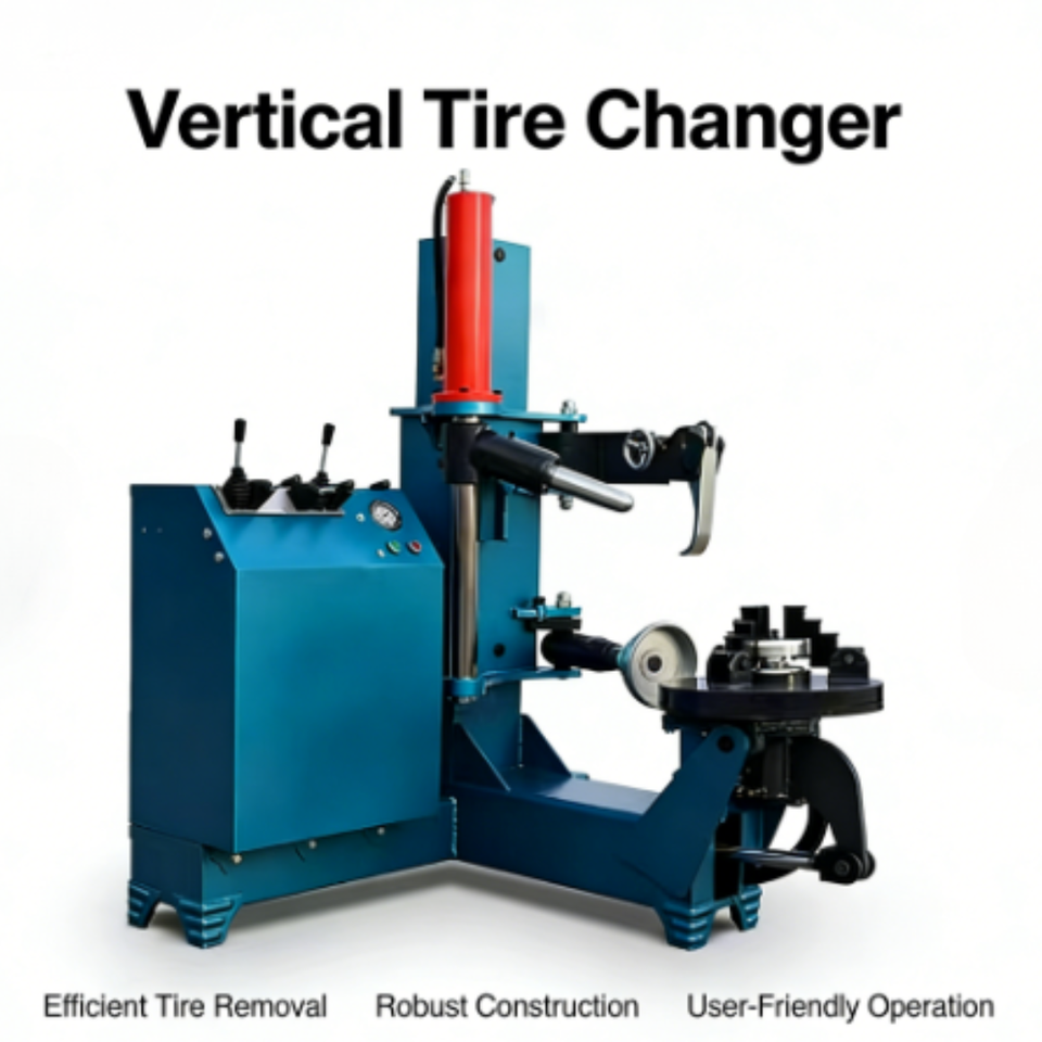 Heavy Duty Vertical Tire Changer, Hydraulic Chuck, Easy Operation, High Efficiency, Ideal for Auto Repair Workshops.