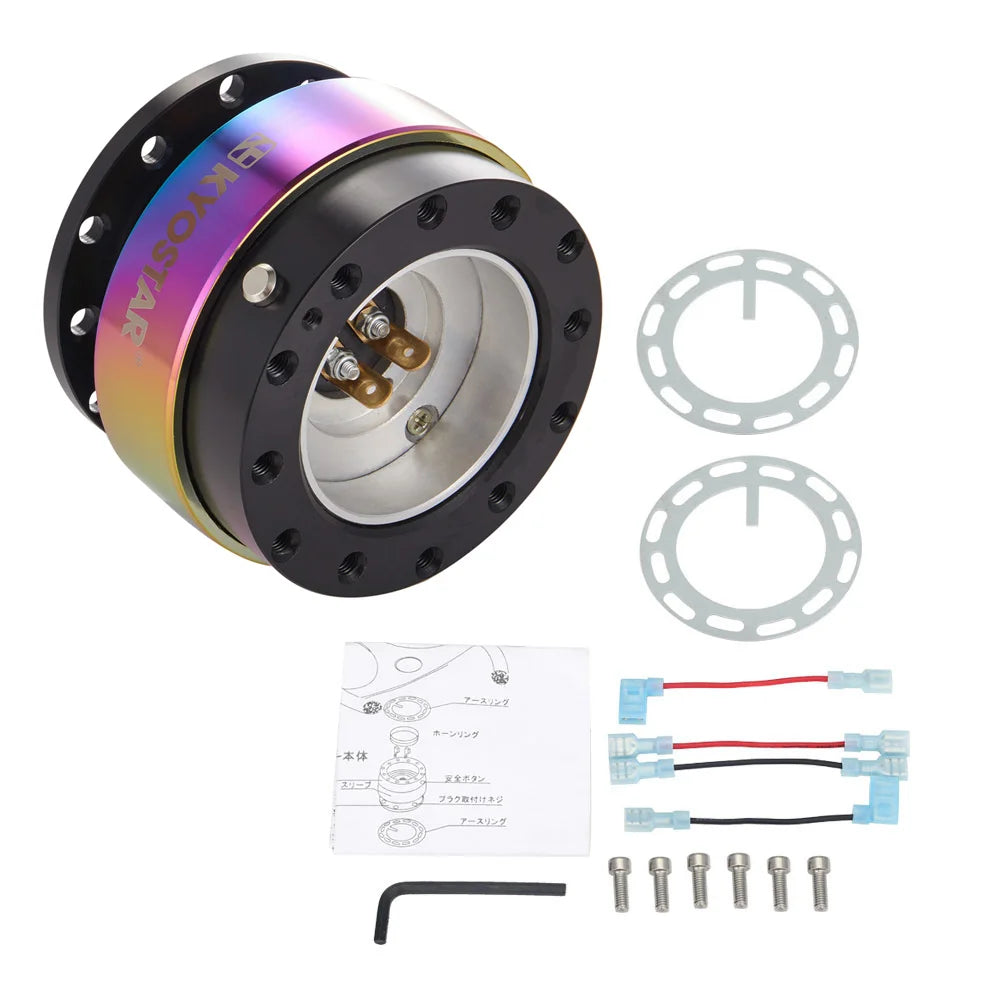 Universal Neo Chrome Aluminium Steering Wheel Quick Release Control Hub for 6-Hole Adaptors