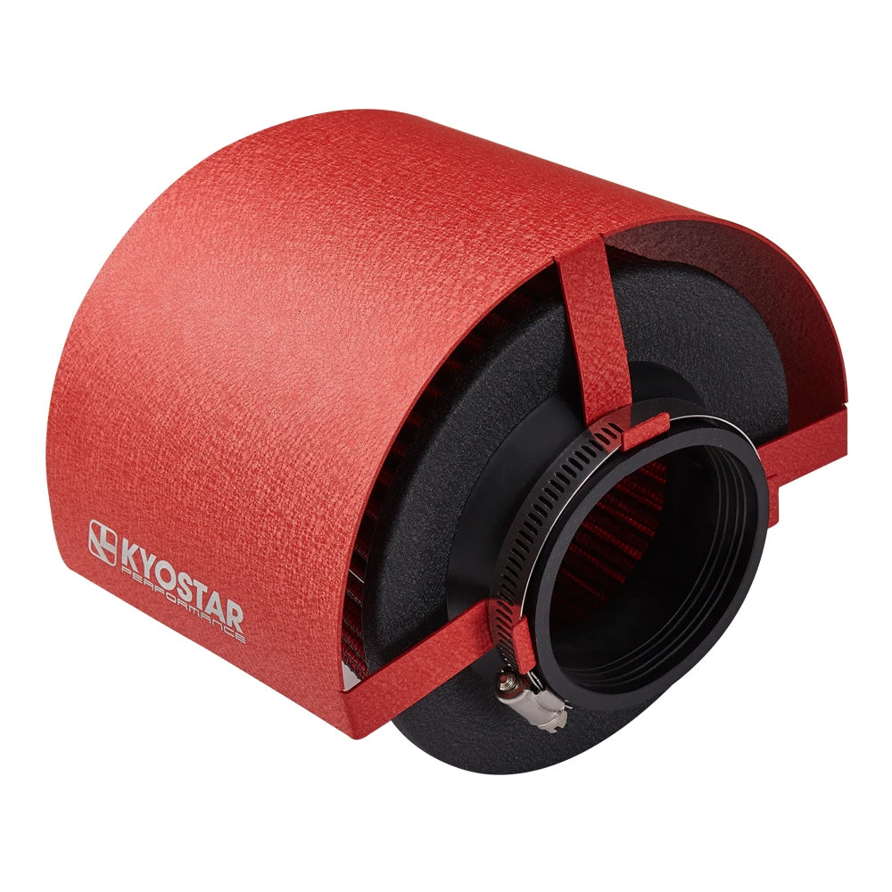 Universal Red Stainless Steel Air Filter Heat Shield Cover - Adjustable 2.5 to 5 inch