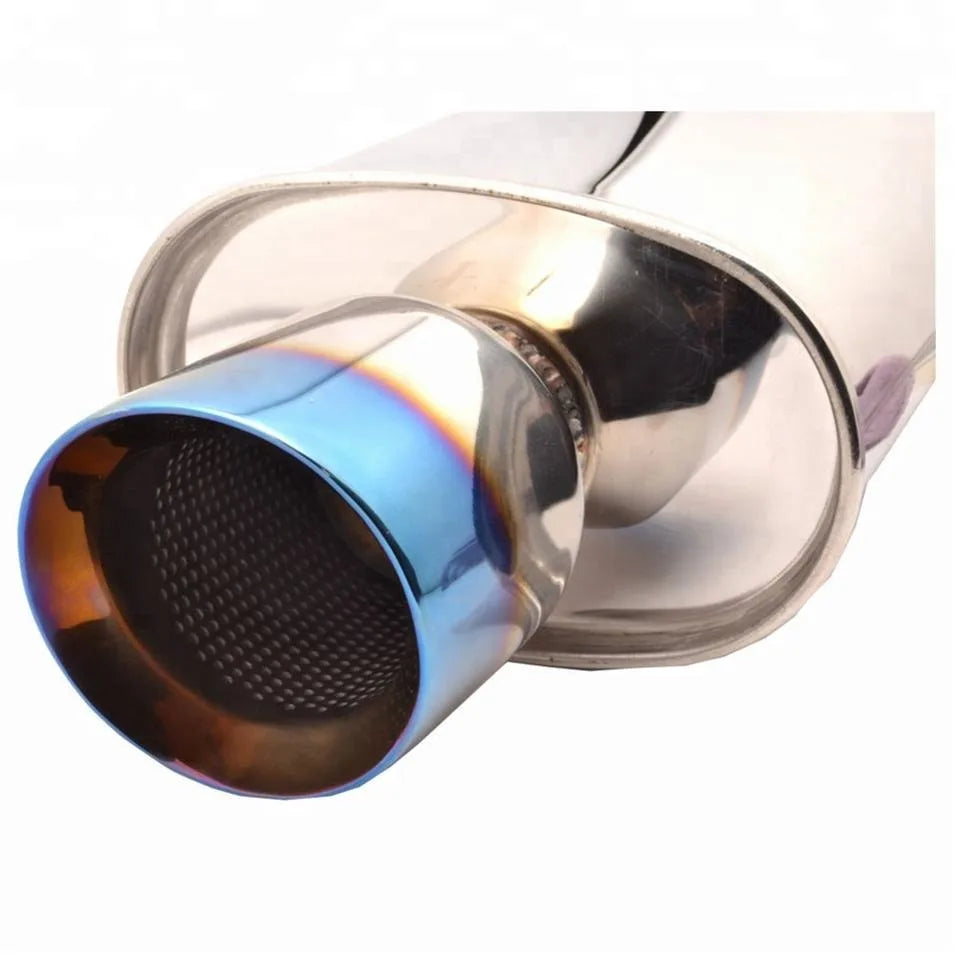 Universal 560 mm Burnt Blue Stainless Steel Double Wall Straight Pipe Exhaust Tip, 63 mm Inlet 89 mm Outlet