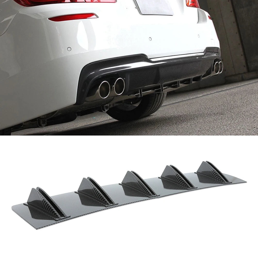 Universal Black Aluminium Rear Bumper Lip Diffuser with Shark Fin Design