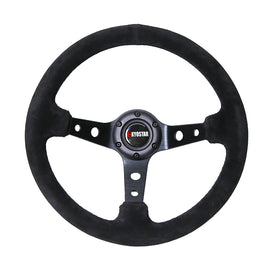 Universal 350mm 14 inch Deep Dish Steering Wheel - 90mm Dish, 70mm PCD, Brushed Spokes