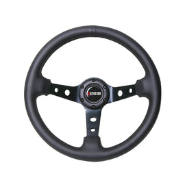 Universal 350mm (14 inch) Deep Dish Black Leather Steering Wheel with Horn Kit