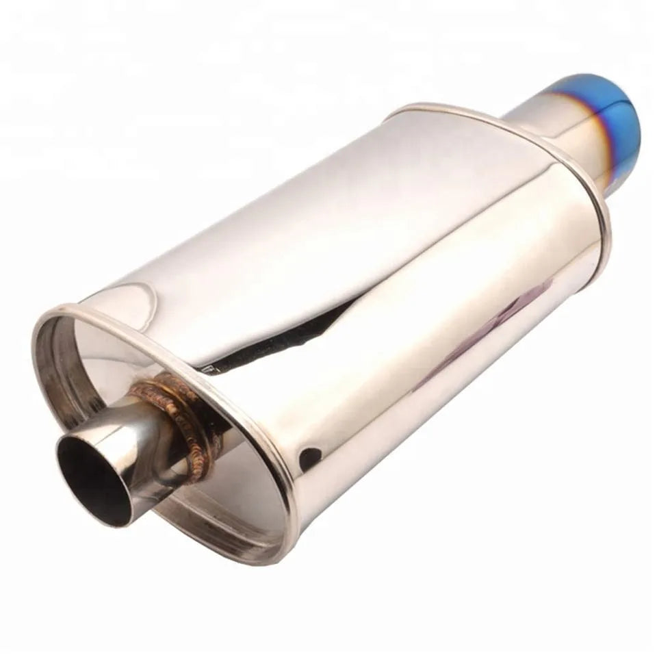 Universal 560 mm Burnt Blue Stainless Steel Double Wall Straight Pipe Exhaust Tip, 63 mm Inlet 89 mm Outlet