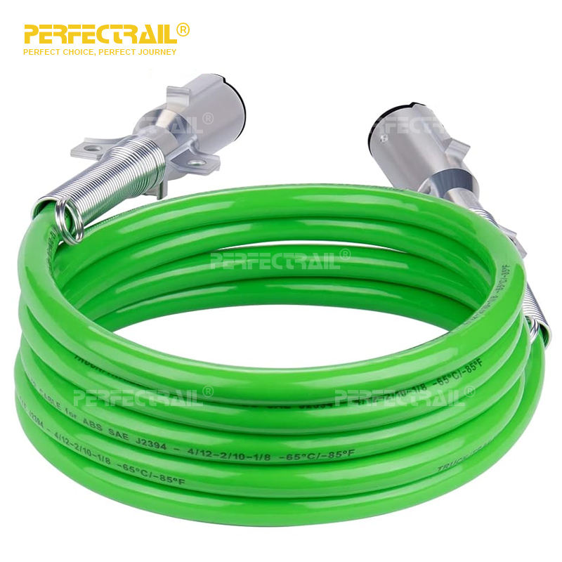 PERFECTRAIL Electrical Cord-7 Pin Power Cord Heavy Duty Green Straight Power Wire Cable for Semi Trucks Trailers Tractors
