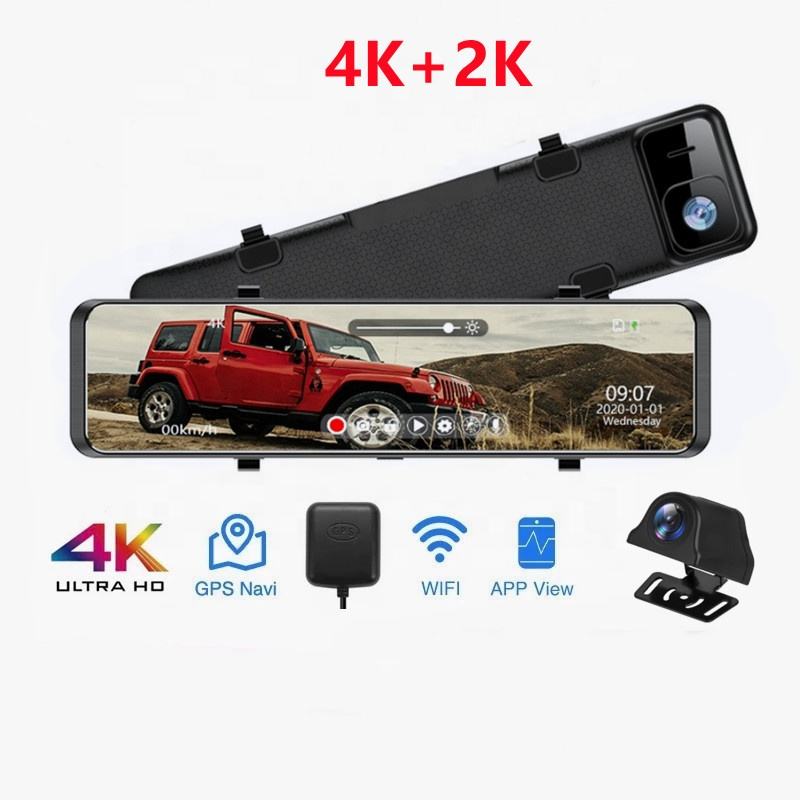 12" Mirror Dash Cam Dual 4K Front Rear Camera GPS WiFi Touch Screen Reversing