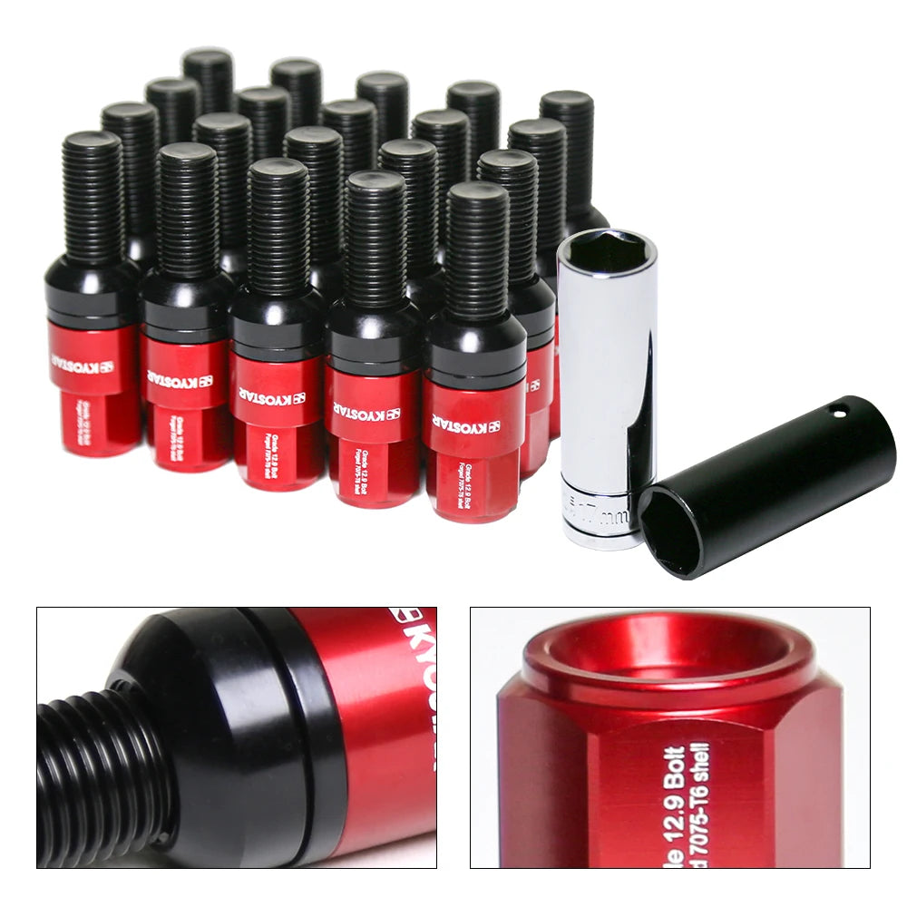 Mercedes-Benz 1992-2022 M14x1.5 Aluminium Closed End Ball Seat Lug Bolts with Forged Seat and Cap