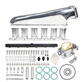 Toyota 2JZ-GE Billet Aluminium Intake Manifold with Throttle Body and Fuel Rail - Silver