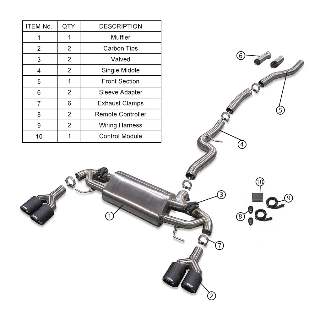 BMW 330i G20 2019+ B48 2.0T Stainless Steel 4-Tip Valved Sport Catback Exhaust System