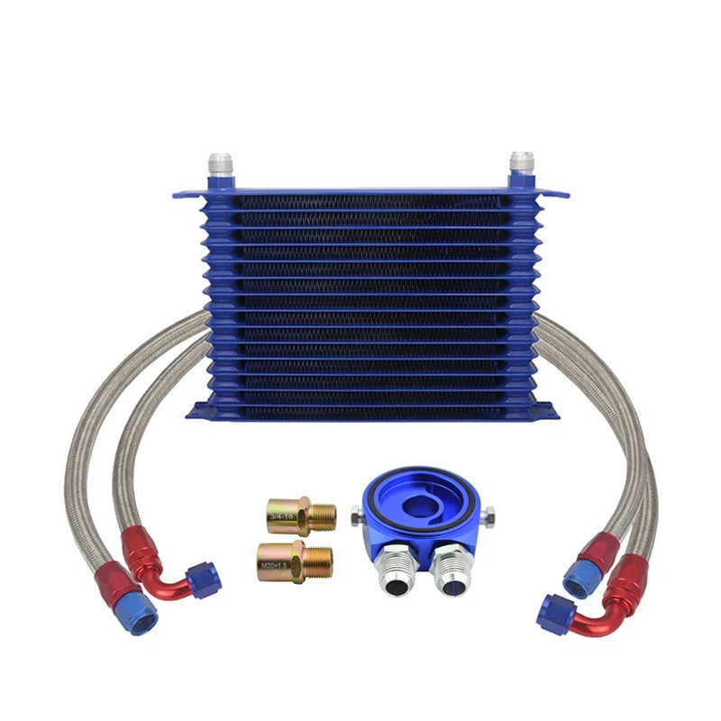 Universal 15 Row AN10 Aluminium Oil Cooler Kit with 8 Inch Slim Electric Fan