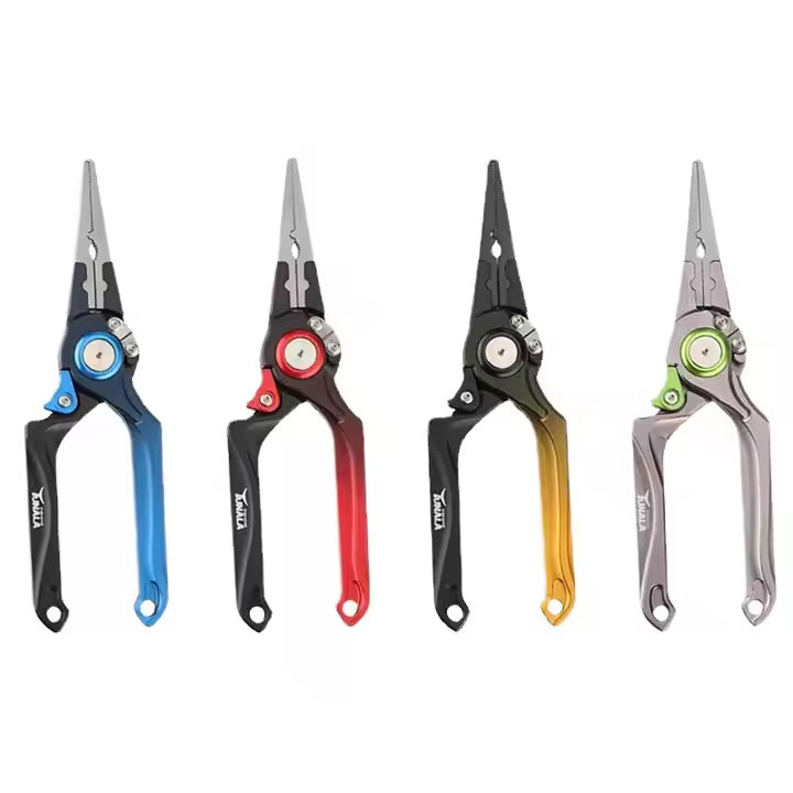 Titanium Fishing Pliers 7" Split Ring Long Nose Tool – Aluminum Alloy, Braid Cutter, Saltwater & Freshwater Use