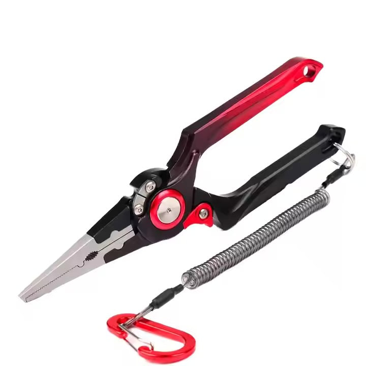 Titanium Fishing Pliers 7" Split Ring Long Nose Tool – Aluminum Alloy, Braid Cutter, Saltwater & Freshwater Use